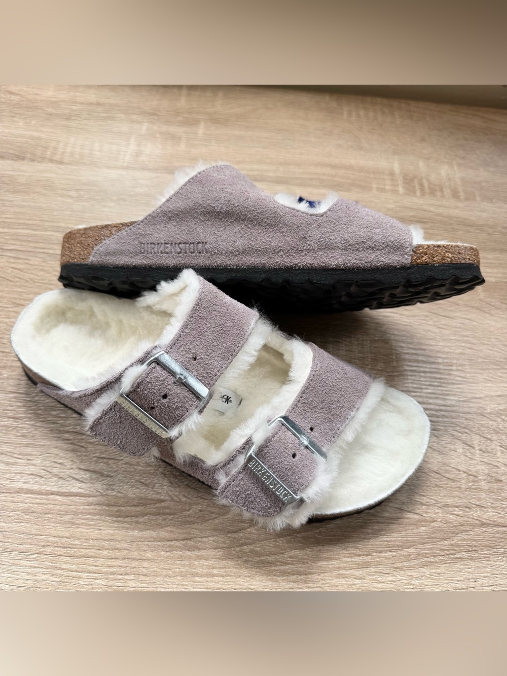NWT Birkenstock Arizona Shearling Sandals Suede Purple Sherpa 39